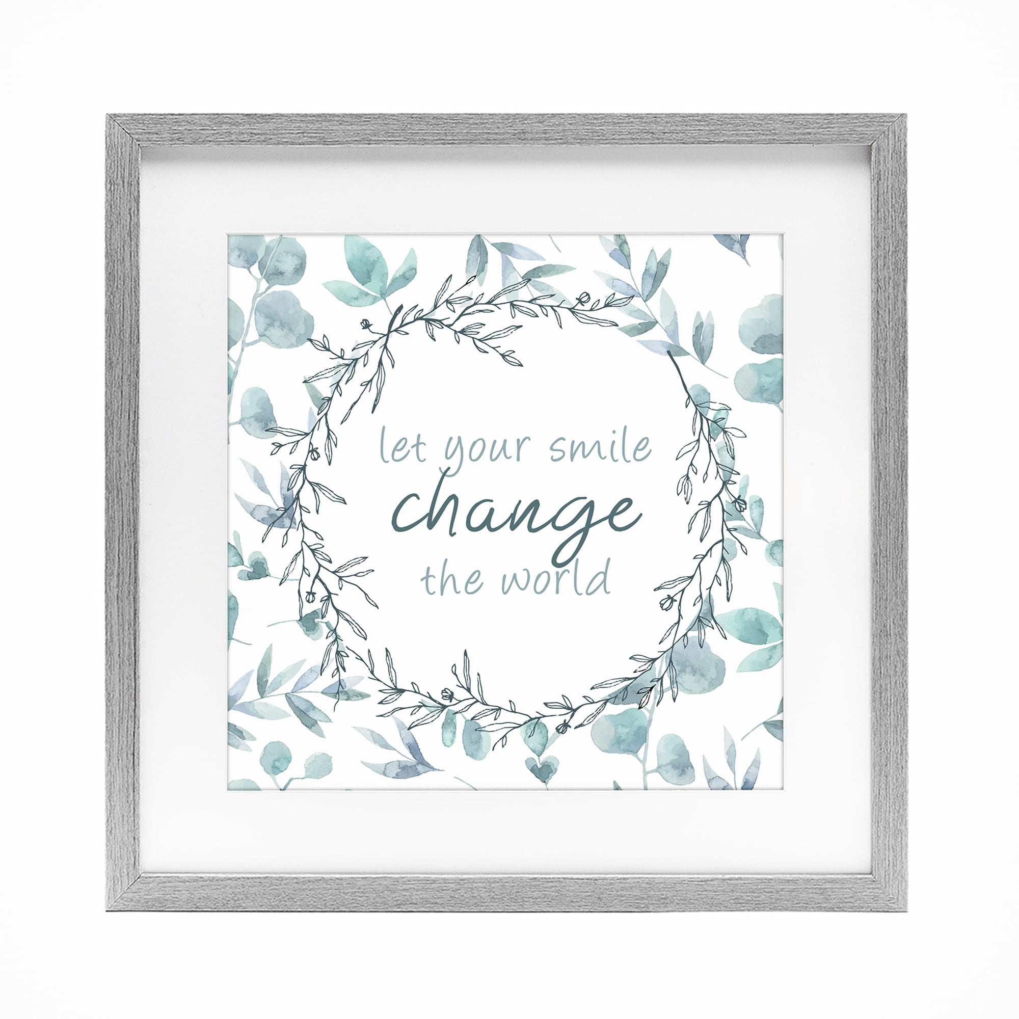Stupell Industries Smile Change The World Gray Framed Print Under Glass, design by Kim Allen