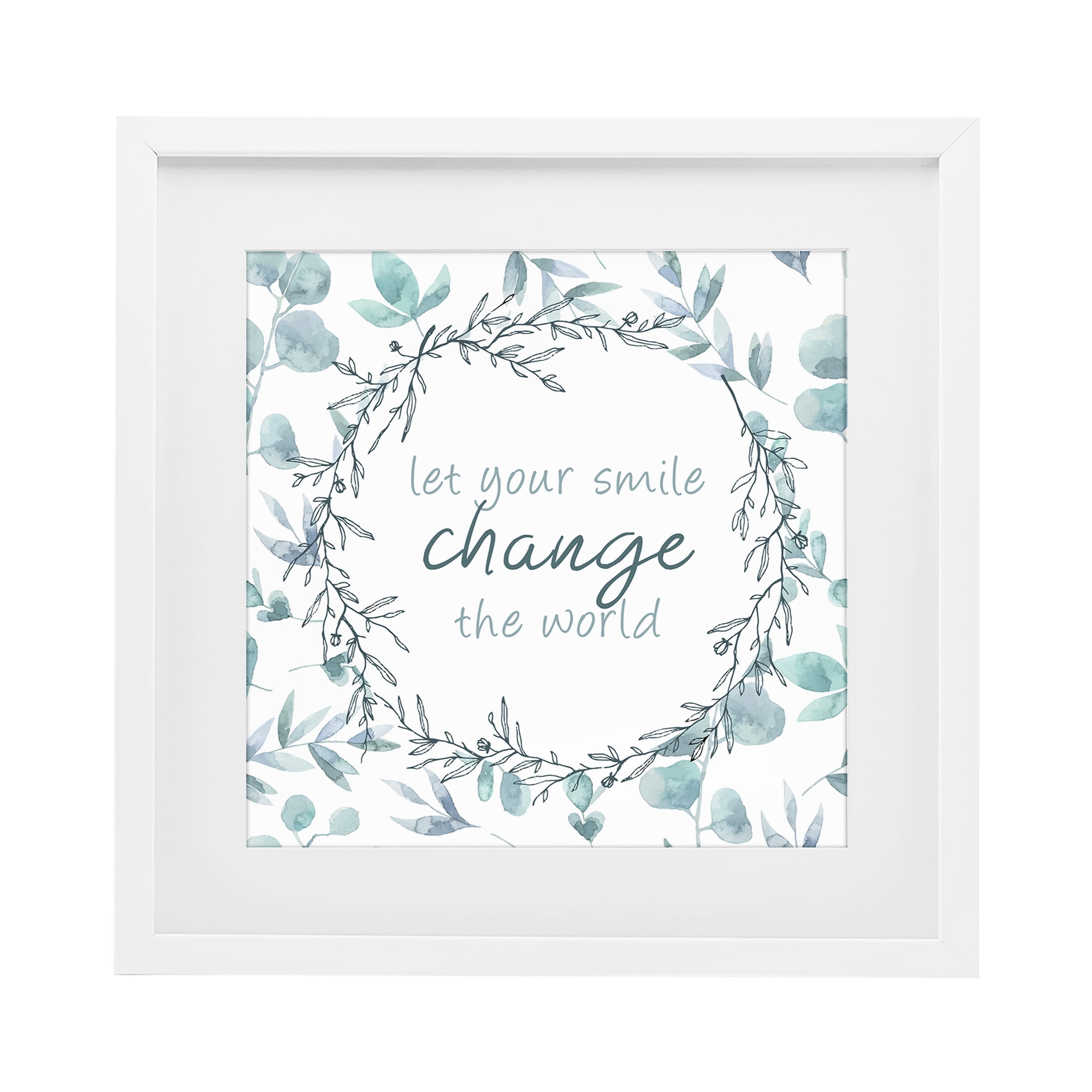 Stupell Industries Smile Change The World White Framed Print Under Glass, design by Kim Allen