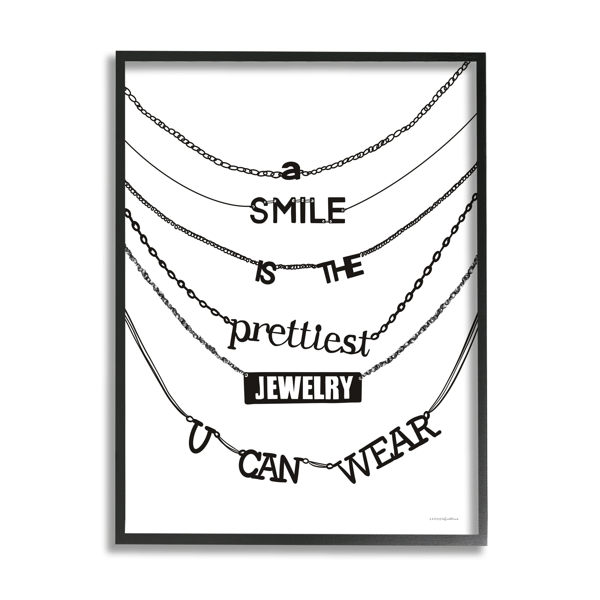 Stupell Industries Smile Glam Quote Chic Necklace Varied Text Design Graphic Art Black Framed Art Print Wall Art, Design by Kamdon Kreations