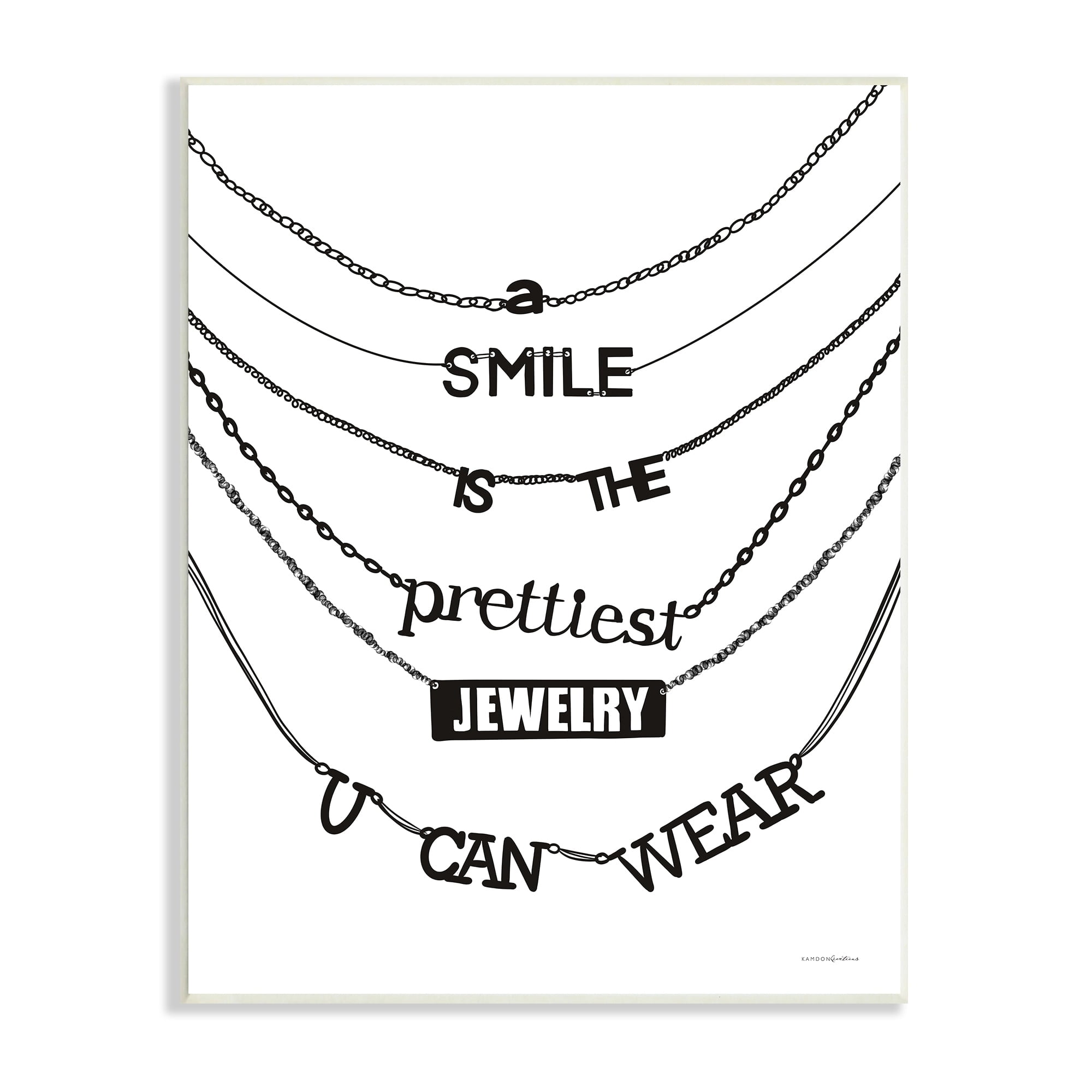 Stupell Industries Smile Glam Quote Chic Necklace Varied Text Design Graphic Art Unframed Art Print Wall Art, Design by Kamdon Kreations