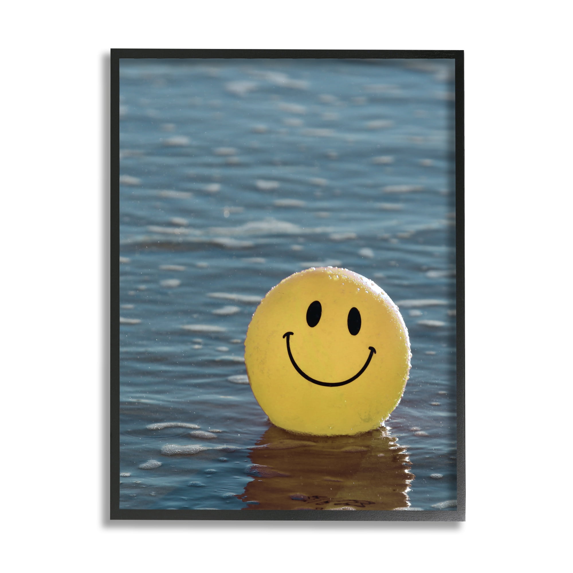 Stupell Industries Smiley Beach Ball Landscape Photography Black Framed Art Print Wall Art, 11 x 14