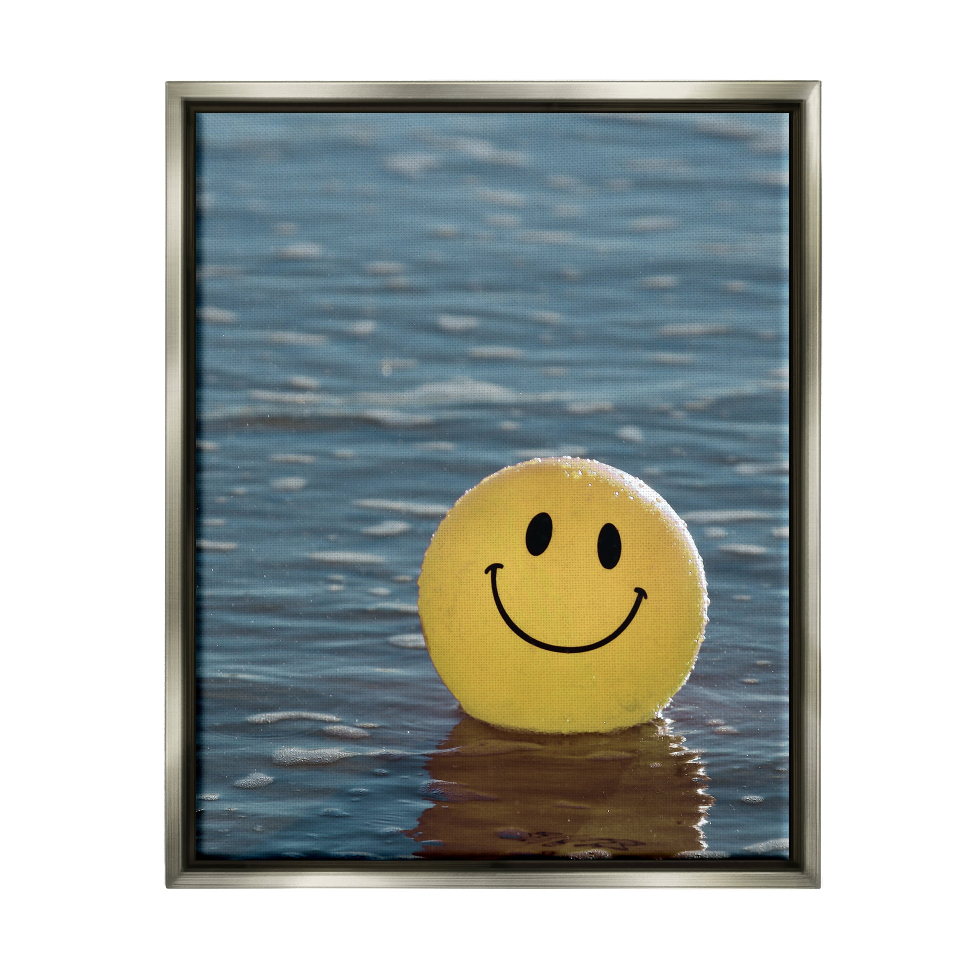 Stupell Industries Smiley Beach Ball Landscape Photography Gray Floater Framed Canvas Art Print Wall Art, 17 x 21