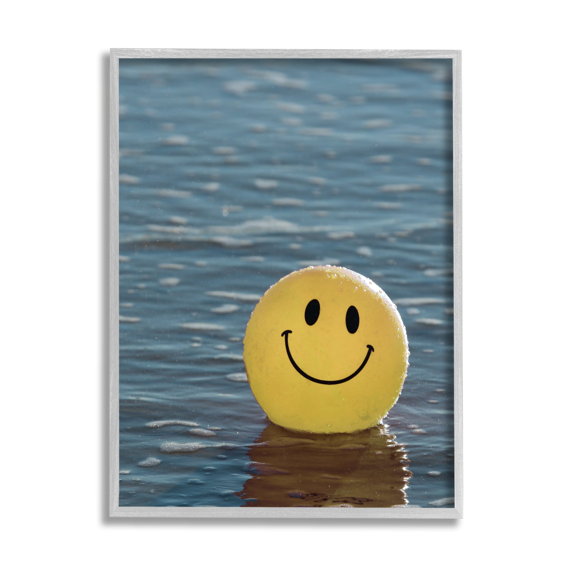 Stupell Industries Smiley Beach Ball Landscape Photography Gray Framed Art Print Wall Art, 16 x 20