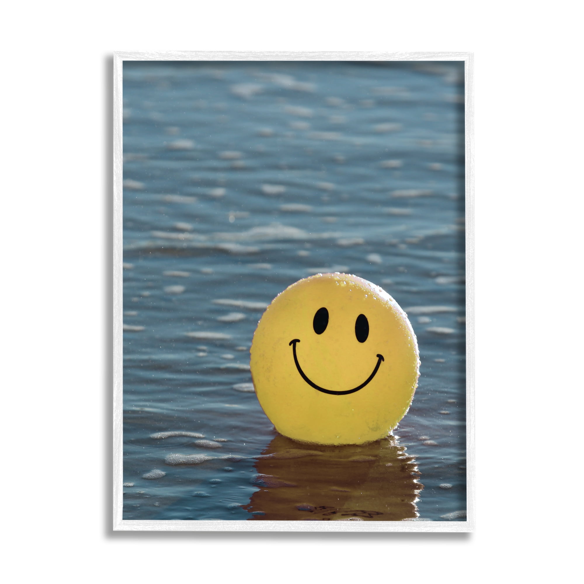 Stupell Industries Smiley Beach Ball Landscape Photography White Framed Art Print Wall Art, 24 x 30