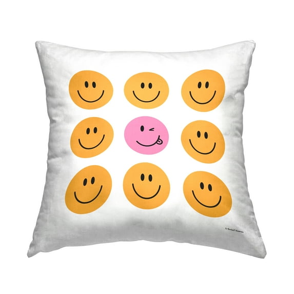 Stupell Industries Smiley Face Pattern Decorative Printed Throw Pillow, 18 x 18