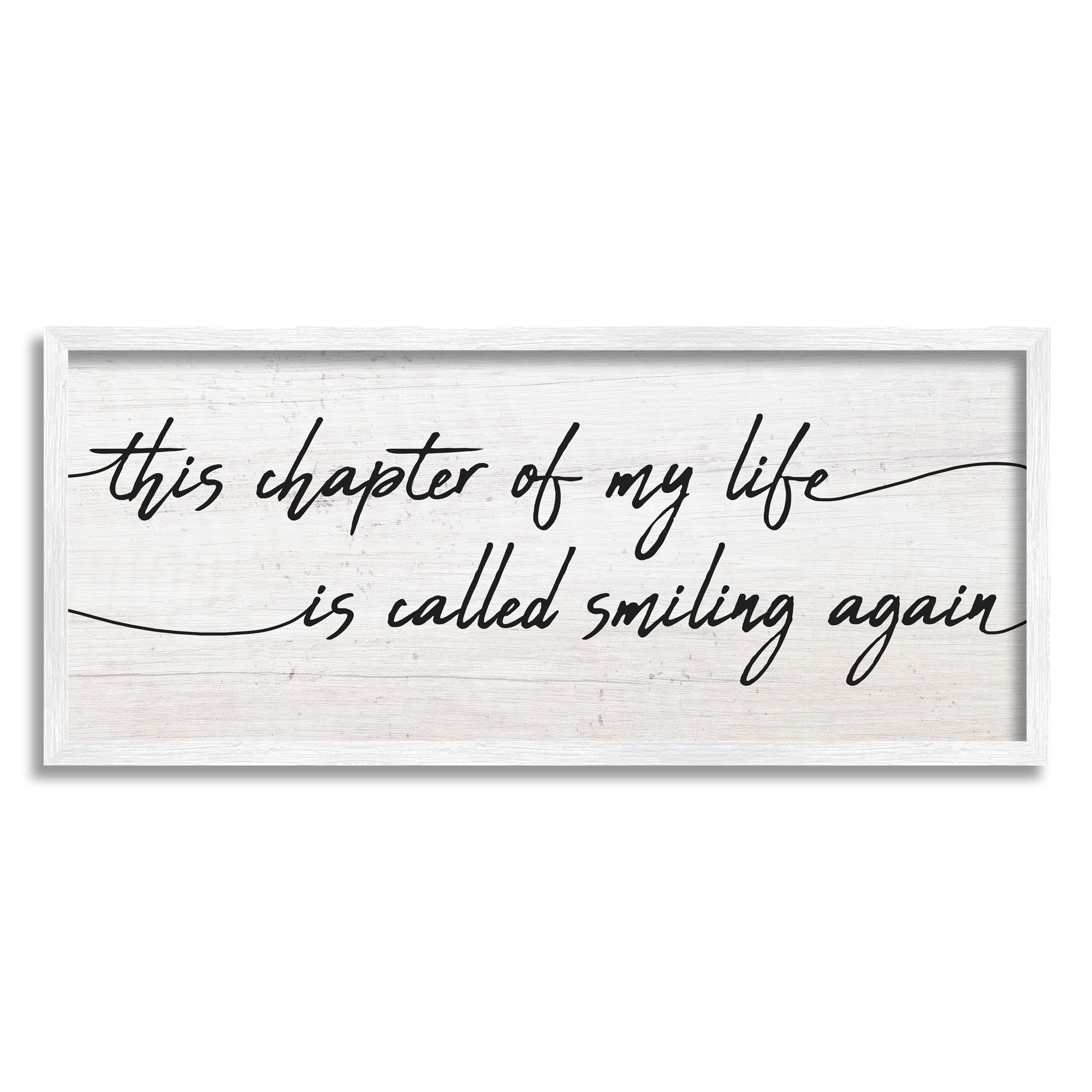 Stupell Industries Smiling Again Motivational Healing Calligraphy Rustic Detail Framed Wall Art, 30 x 13, Design by Daphne Polselli