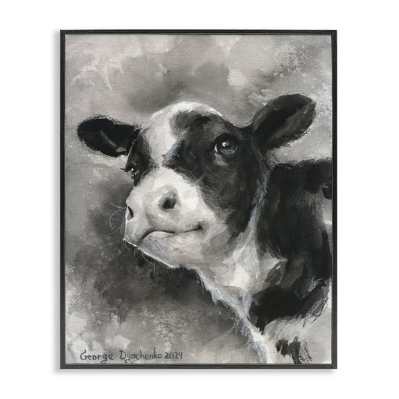 Stupell Industries Smiling Baby Calf Animals Drawing Black Framed Art Print Wall Art, 11 x 14