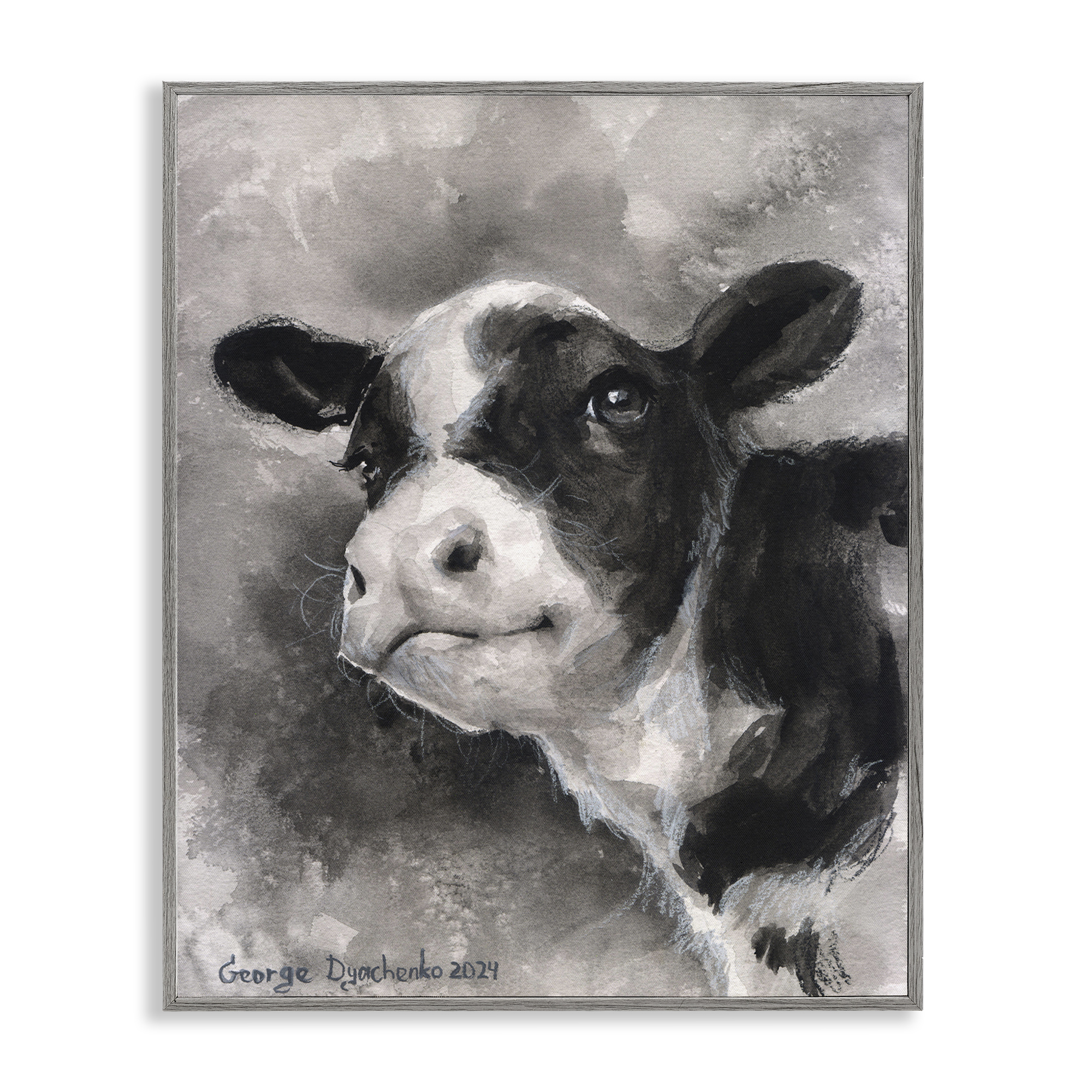 Stupell Industries Smiling Baby Calf Animals Drawing Gray Framed Art Print Wall Art, 11 x 14