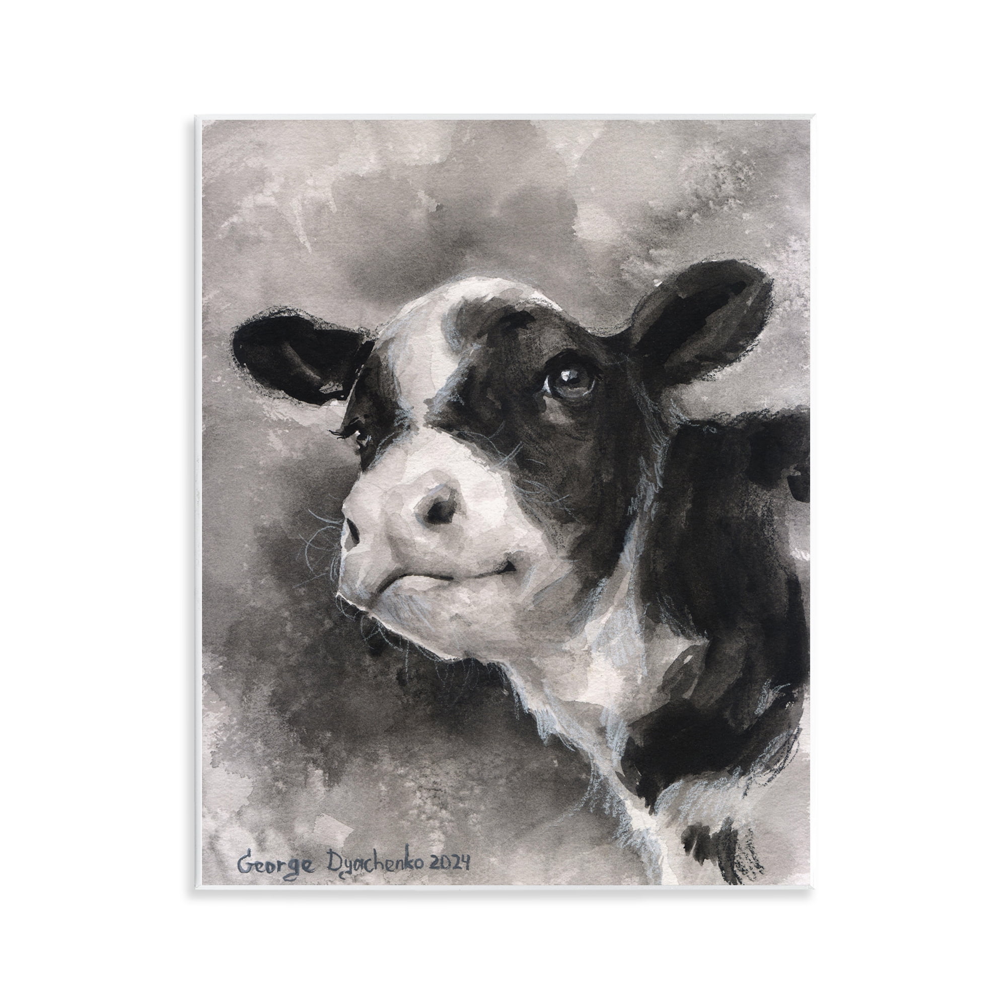 Stupell Industries Smiling Baby Calf Animals Drawing Unframed Art Print Wall Art, 11 x 14