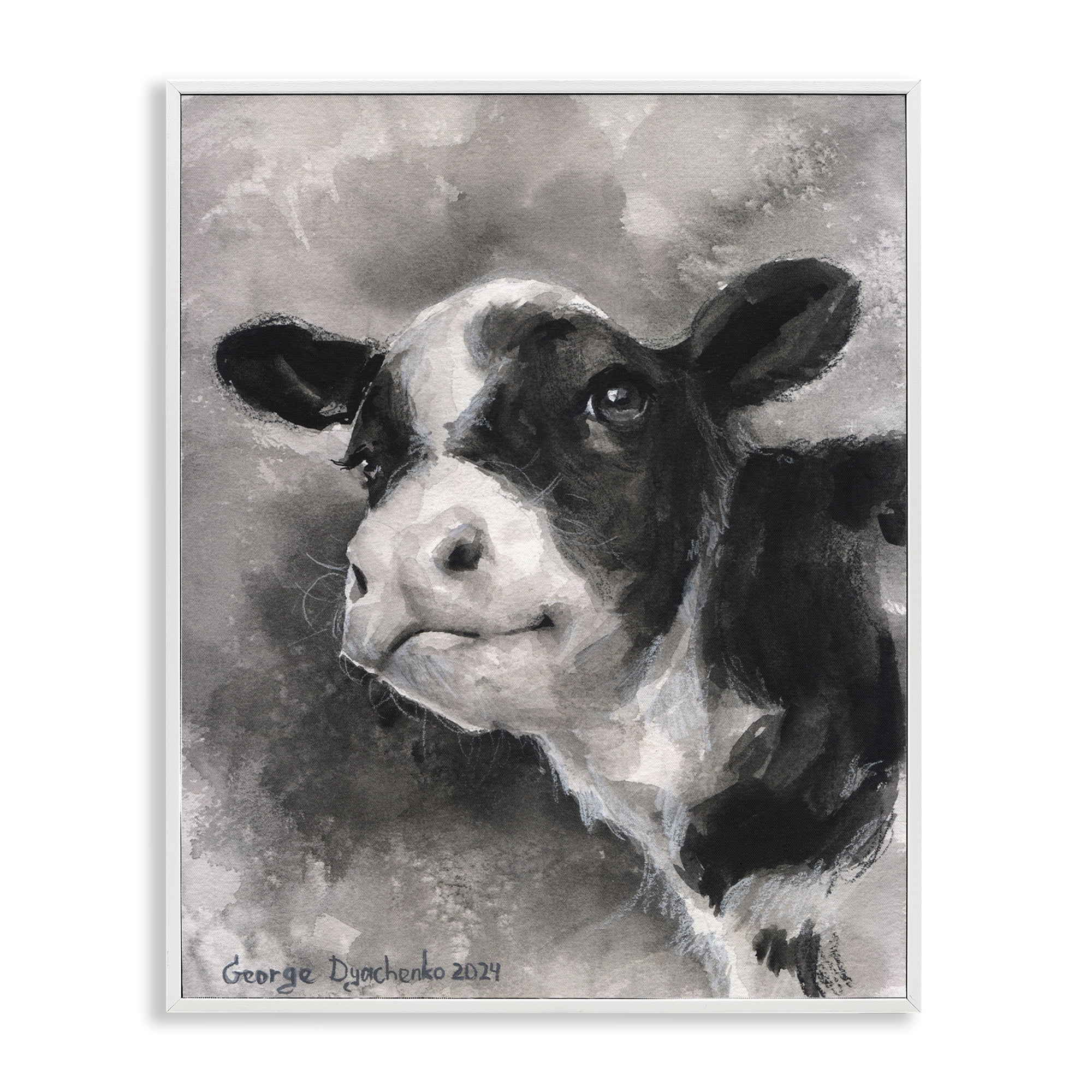 Stupell Industries Smiling Baby Calf Animals Drawing White Framed Art Print Wall Art, 24 x 30