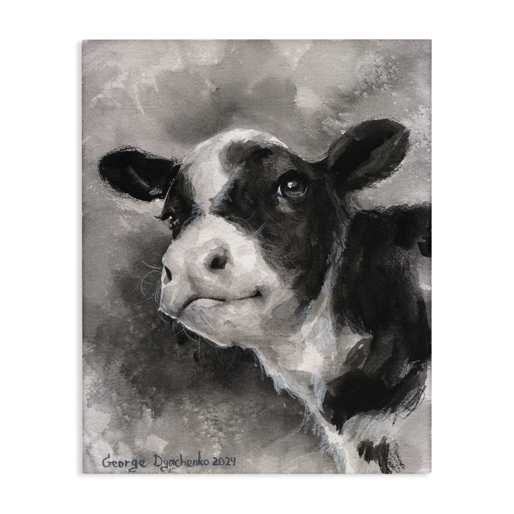 Stupell Industries Smiling Baby Calf Animals Drawing Wrapped Canvas Art Print Wall Art, 30 x 40