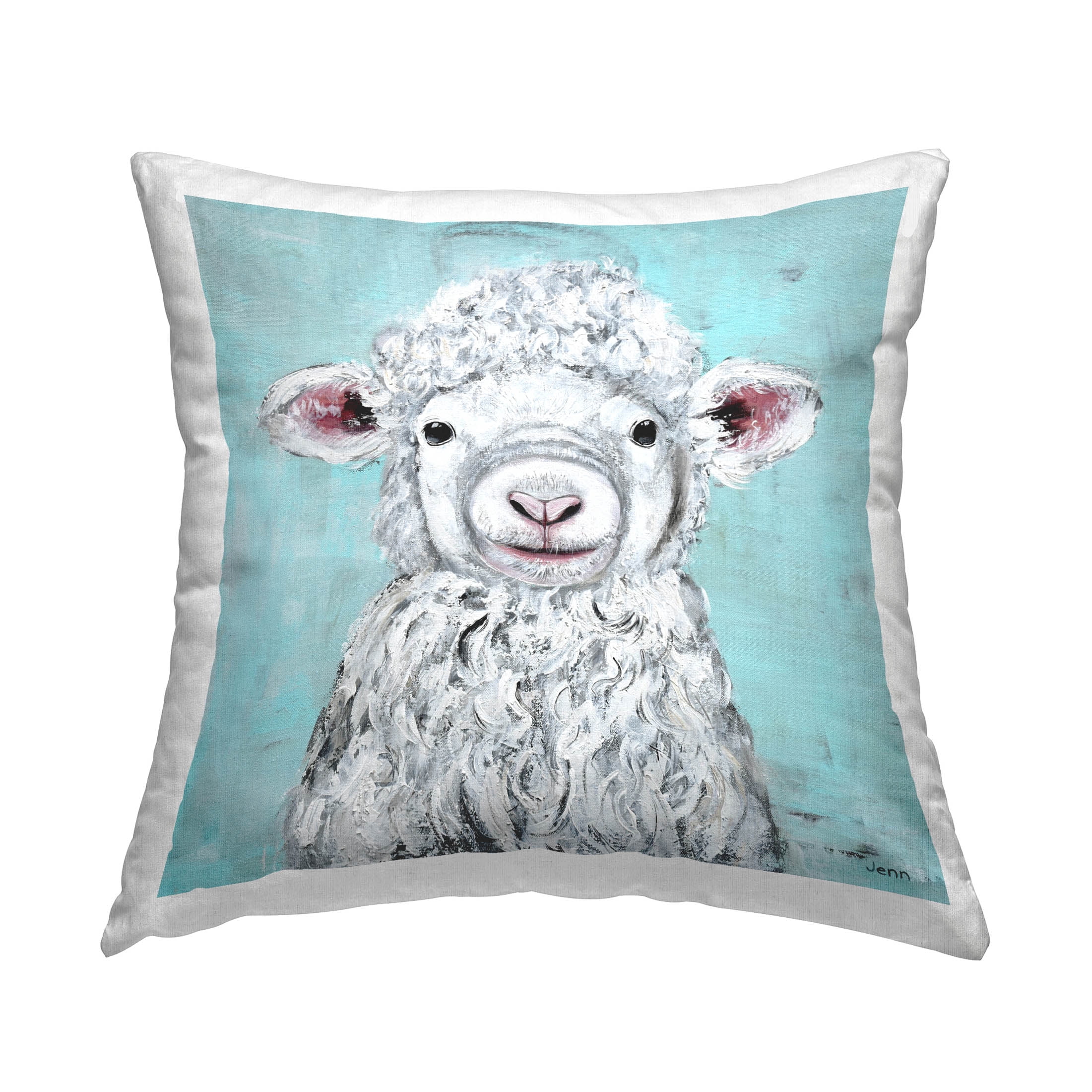 Stupell Industries Smiling Baby Sheep Animal Printed Throw Pillow Design by Jen Seeley