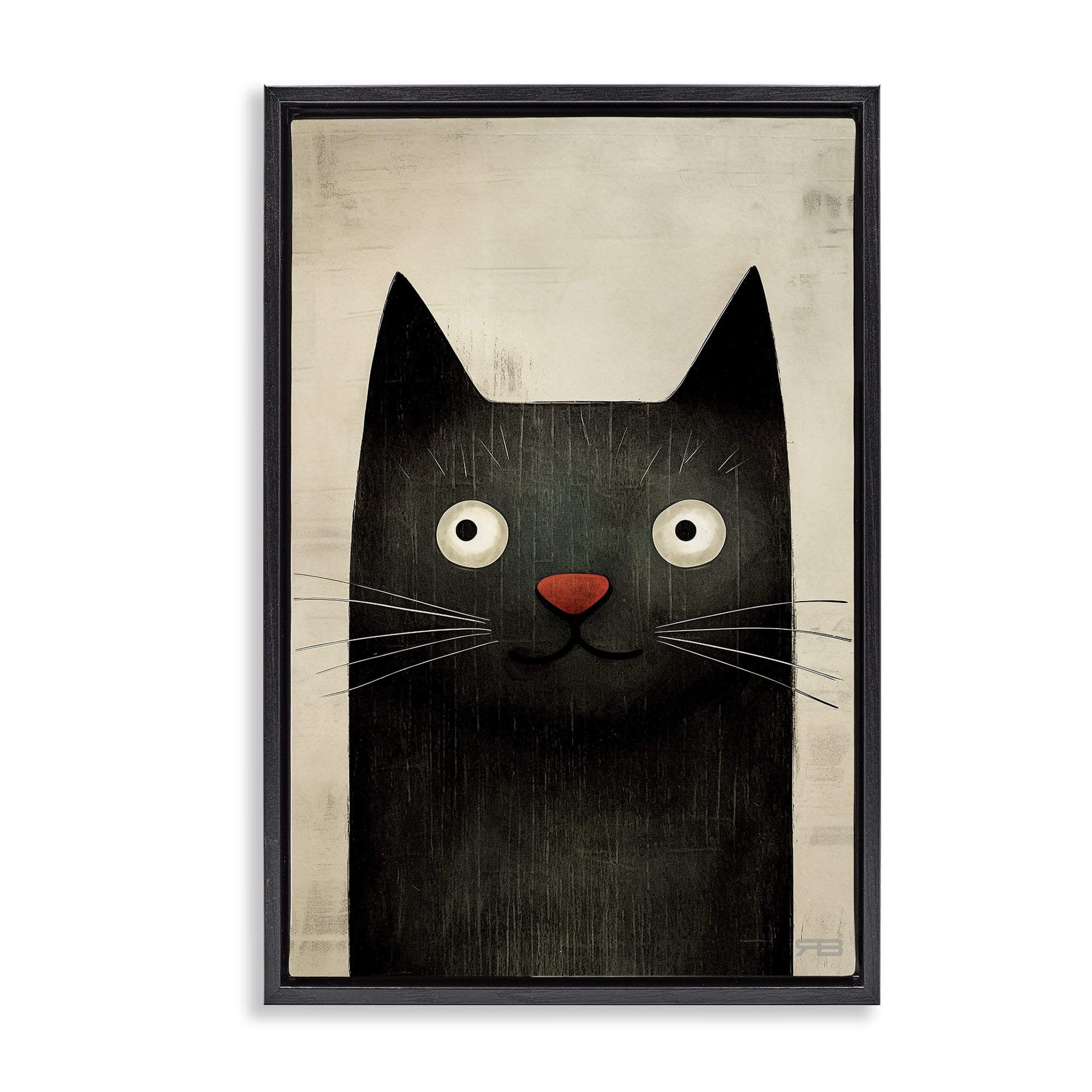Stupell Industries Smiling Black Cat Animals & Insects Painting Black Floater Framed Canvas Art Print Wall Art, 21 x 31