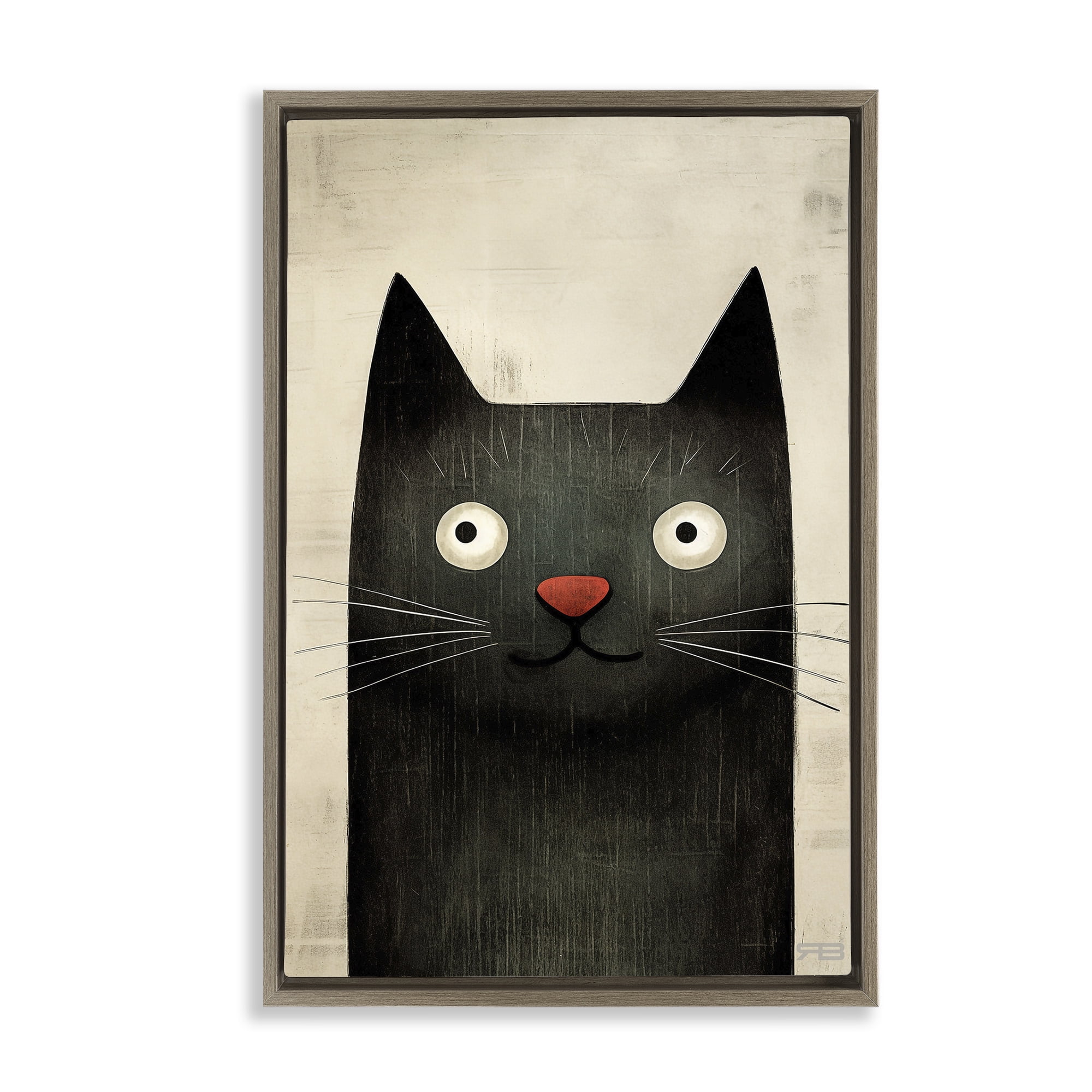 Stupell Industries Smiling Black Cat Animals & Insects Painting Brown Floater Framed Canvas Art Print Wall Art, 21 x 31