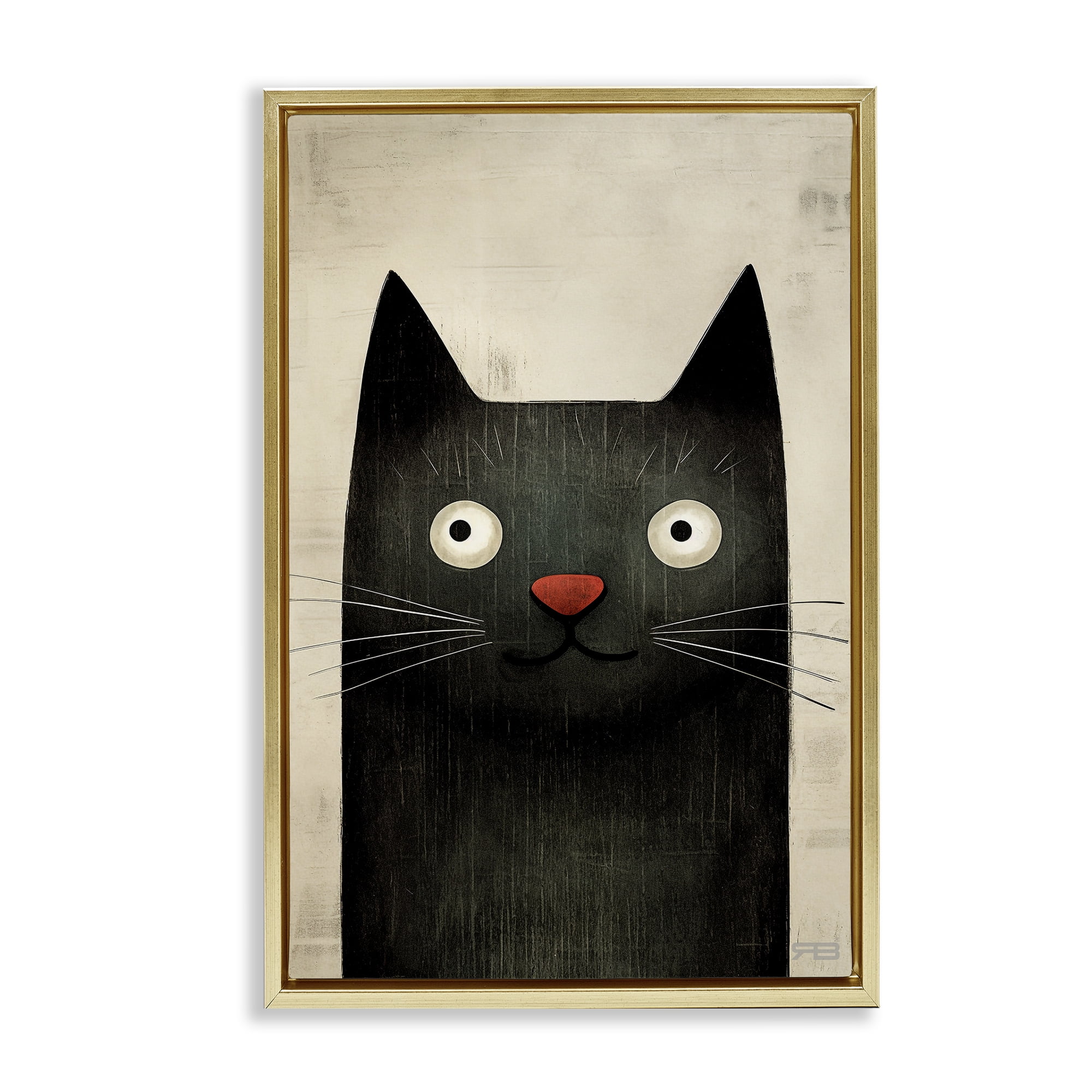 Stupell Industries Smiling Black Cat Animals & Insects Painting Gold Floater Framed Canvas Art Print Wall Art, 21 x 31