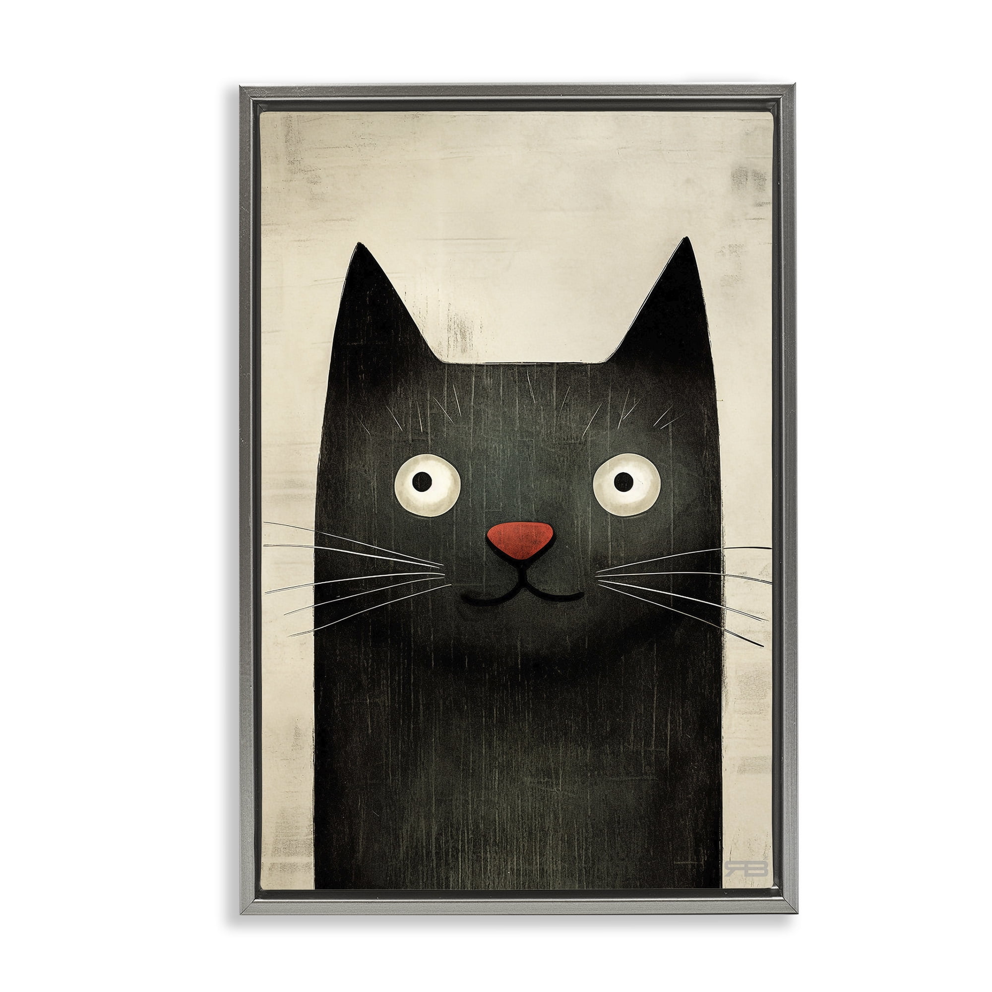 Stupell Industries Smiling Black Cat Animals & Insects Painting Gray Floater Framed Canvas Art Print Wall Art, 21 x 31