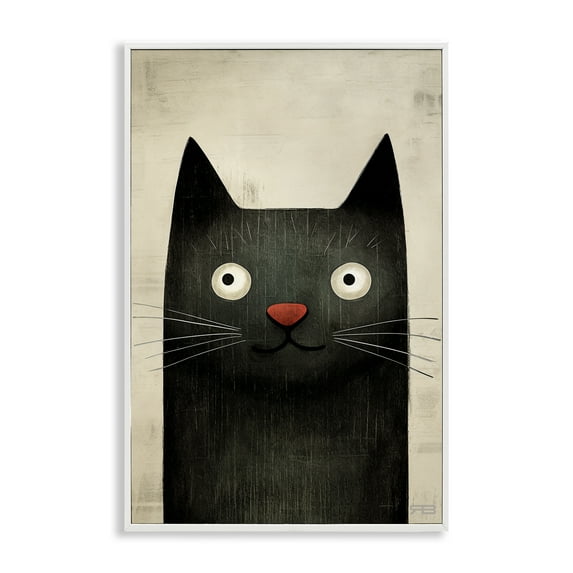 Stupell Industries Smiling Black Cat Animals & Insects Painting White Framed Art Print Wall Art, 12 x 18