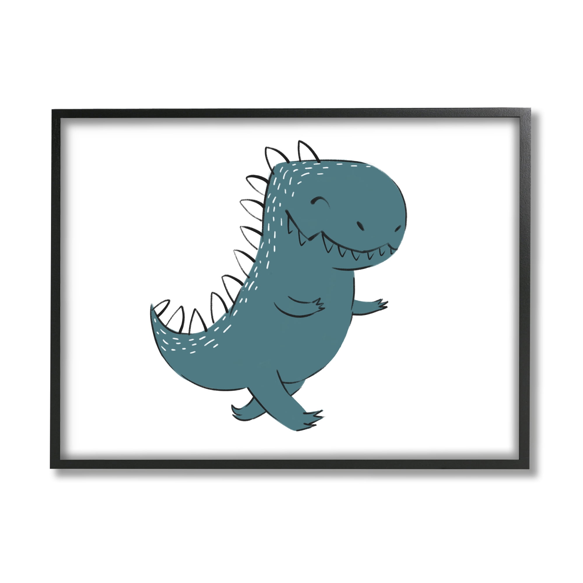 Stupell Industries Smiling Blue Dinosaur Happy Standing Kids' Reptile Animals & Insects Painting Black Framed Art Print Wall Art, 16 x 20