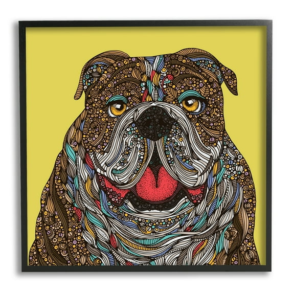 Stupell Industries Smiling Bulldog Bold Creative Mandala Patterns Shapes Graphic Art Black Framed Art Print Wall Art, Design by Valentina Harper