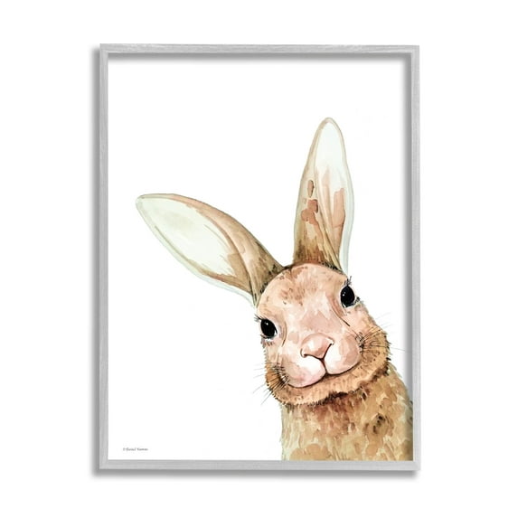 Stupell Industries Smiling Bunny Wildlife Graphic Art Gray Framed Art Print Wall Art, Design by Rachel Nieman