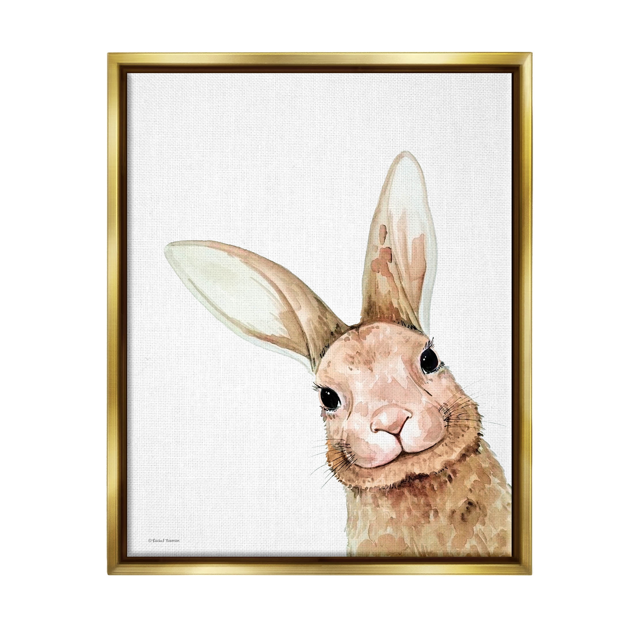 Stupell Industries Smiling Bunny Wildlife Graphic Art Metallic Gold Floating Framed Canvas Print Wall Art, Design by Rachel Nieman