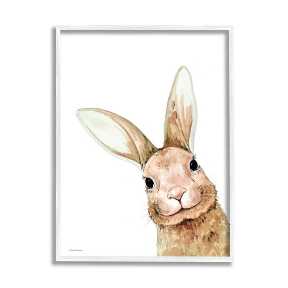 Stupell Industries Smiling Bunny Wildlife Graphic Art White Framed Art Print Wall Art, Design by Rachel Nieman