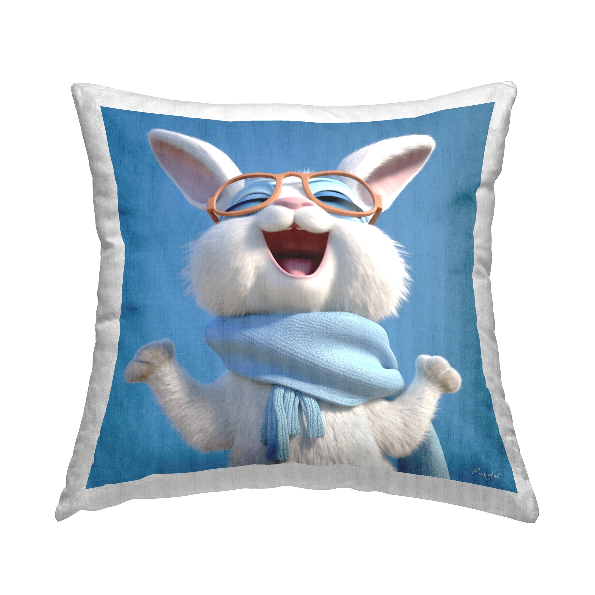 Stupell Industries Smiling Cartoon Rabbit Decorative Printed Throw Pillow, 18 x 18