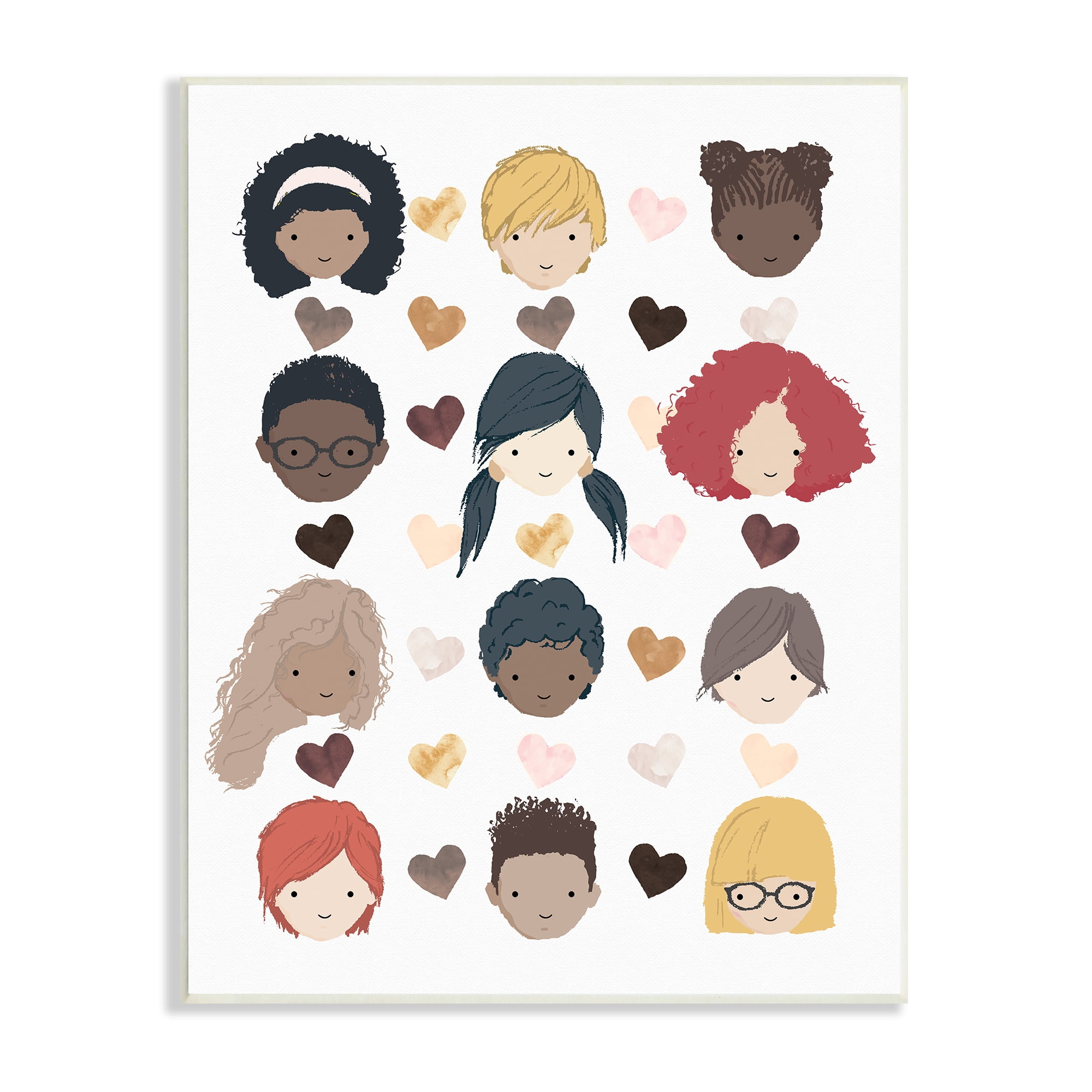 Stupell Industries Smiling Children Diverse Multicultural Pink Brown Hearts, 10 x 15, Designed by Erica Billups