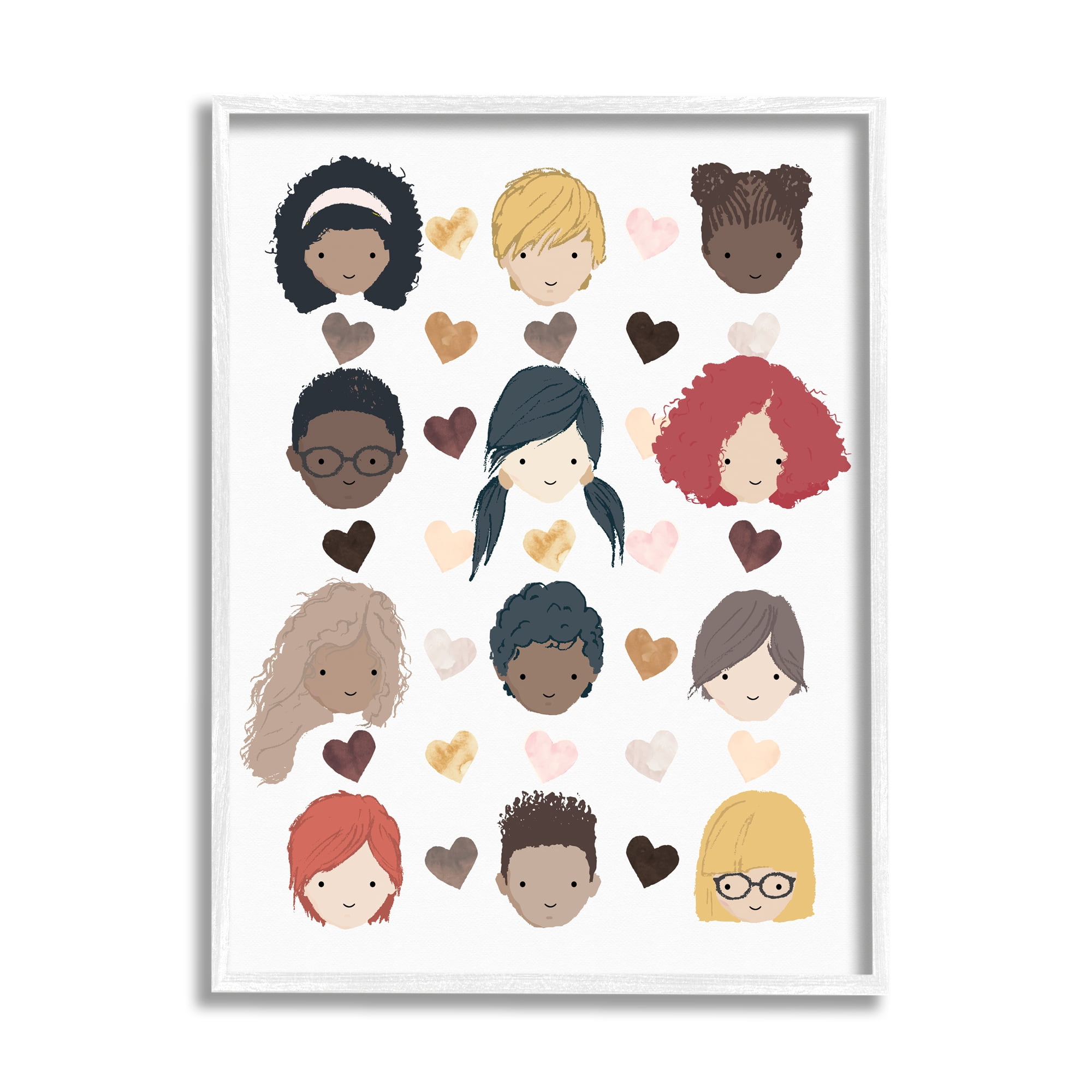 Stupell Industries Smiling Children Diverse Multicultural Pink Brown Hearts, 11 x 14, Designed by Erica Billups