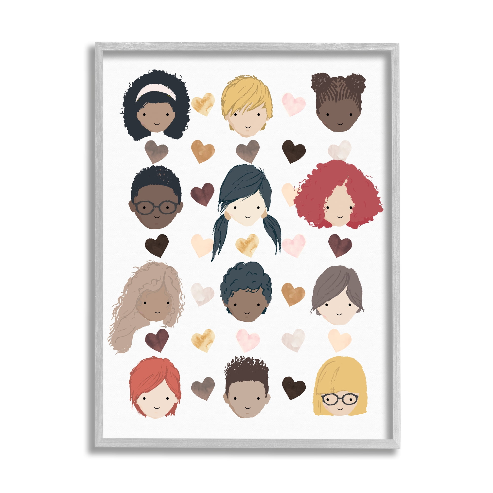 Stupell Industries Smiling Children Diverse Multicultural Pink Brown Hearts, 11 x 14, Designed by Erica Billups