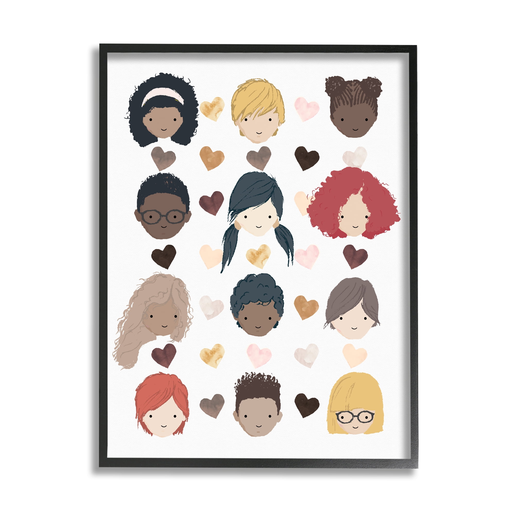 Stupell Industries Smiling Children Diverse Multicultural Pink Brown Hearts, 16 x 20, Designed by Erica Billups