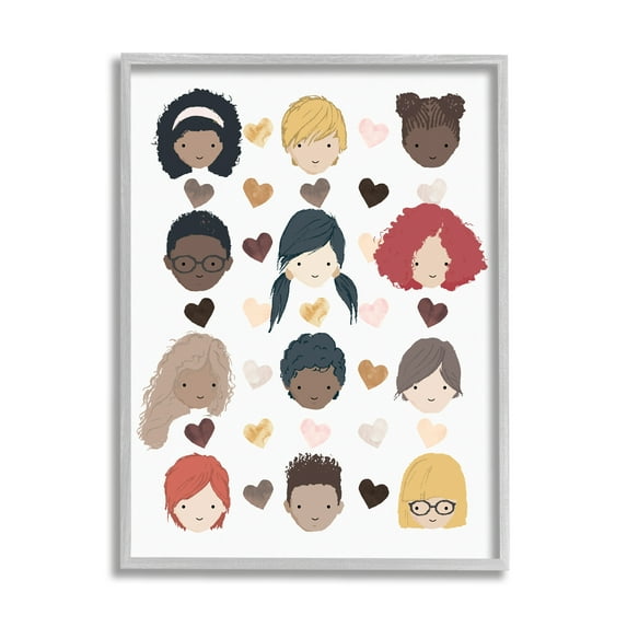 Stupell Industries Smiling Children Diverse Multicultural Pink Brown Hearts, 24 x 30, Designed by Erica Billups