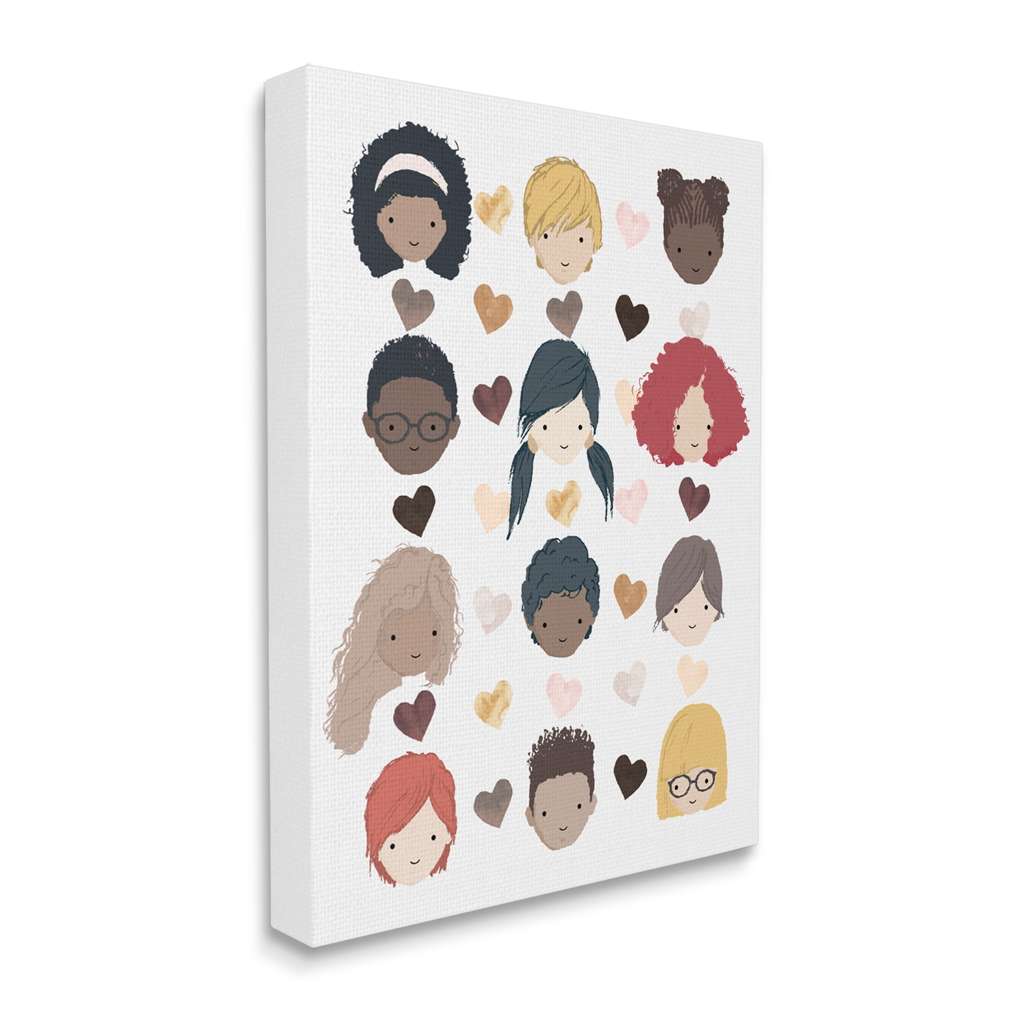 Stupell Industries Smiling Children Diverse Multicultural Pink Brown Hearts, 36 x 48, Designed by Erica Billups