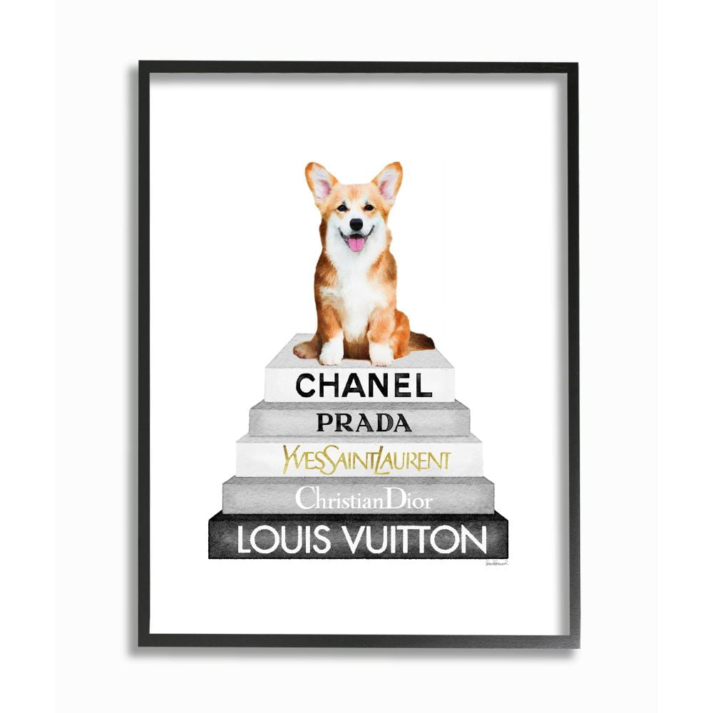 Stupell Industries Smiling Corgi Puppy on Glam Fashion Icon Bookstack Designed by Amanda Greenwood