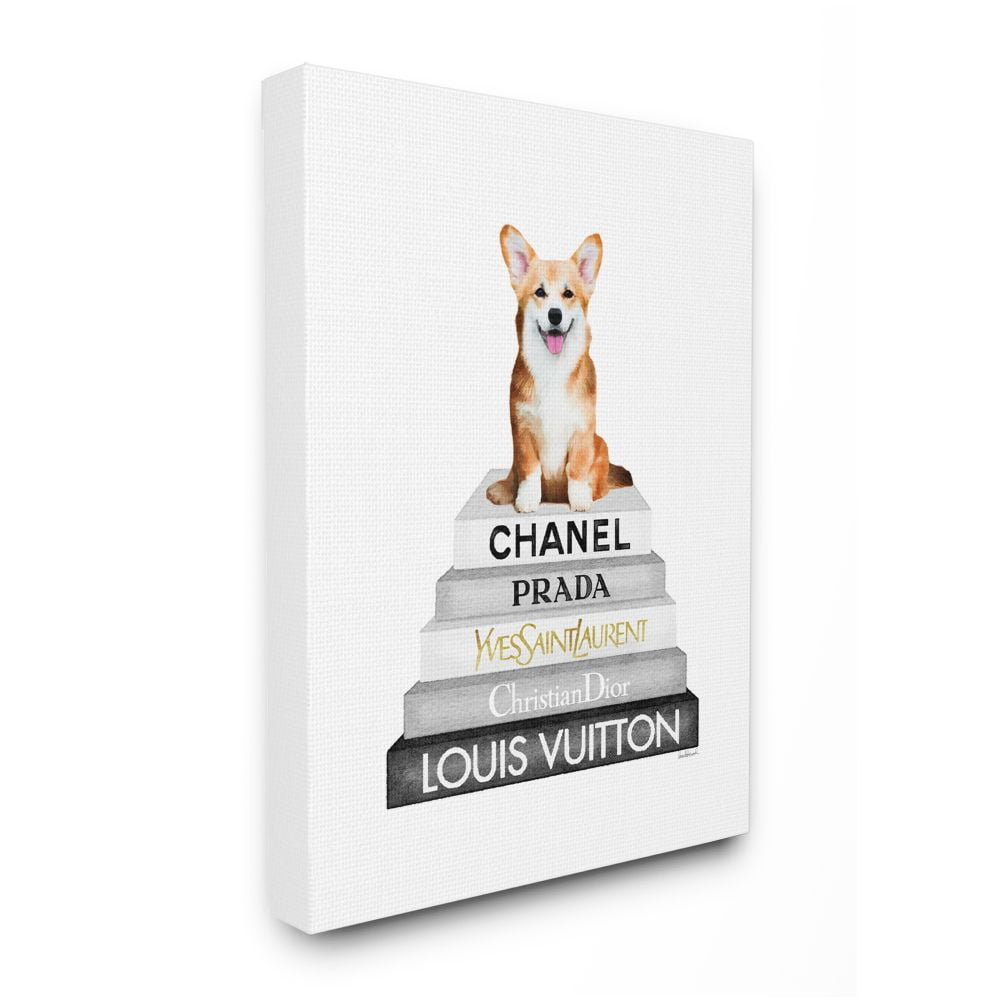 Stupell Industries Smiling Corgi Puppy on Glam Fashion Icon Bookstack Designed by Amanda Greenwood