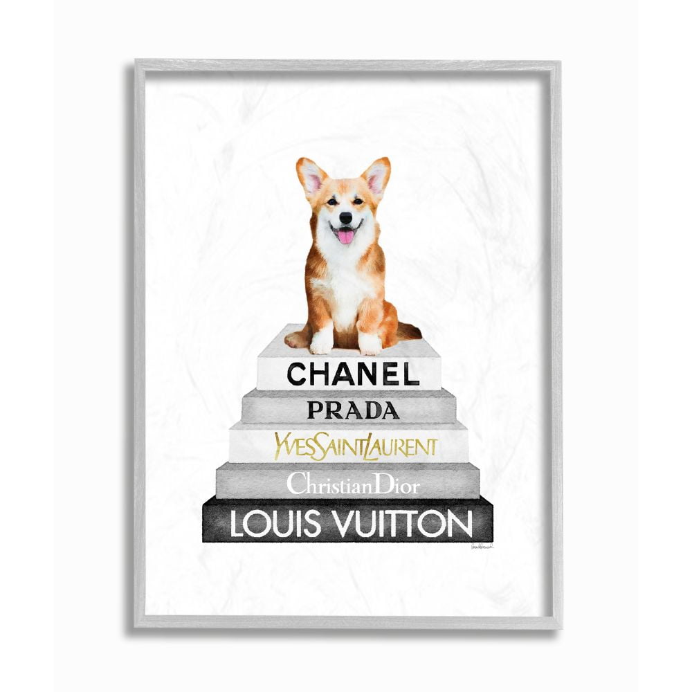 Stupell Industries Smiling Corgi Puppy on Glam Fashion Icon Bookstack Designed by Amanda Greenwood