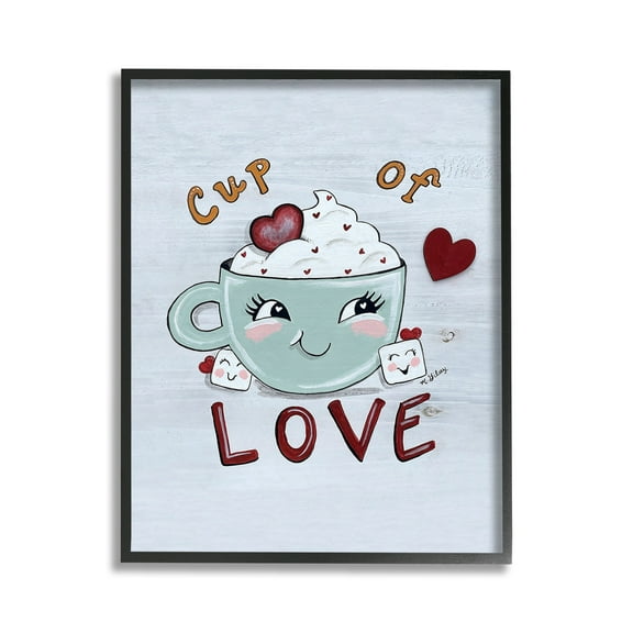 Stupell Industries Smiling Cup Of Love Food & Beverage Painting Black Framed Art Print Wall Art, 11 x 14