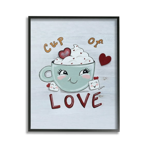 Stupell Industries Smiling Cup Of Love Food & Beverage Painting Black Framed Art Print Wall Art, 16 x 20