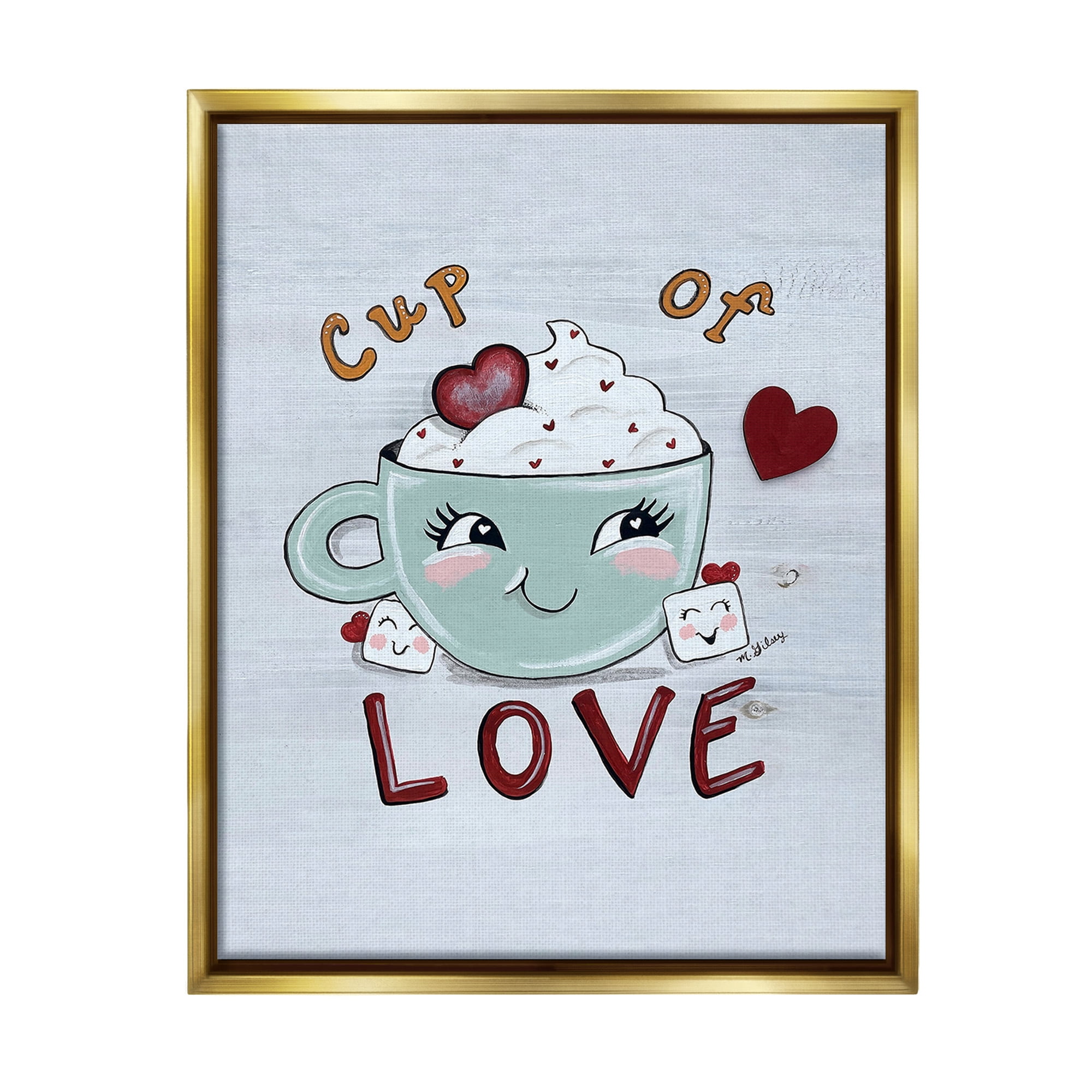 Stupell Industries Smiling Cup Of Love Food & Beverage Painting Gold Floater Framed Canvas Art Print Wall Art, 17 x 21
