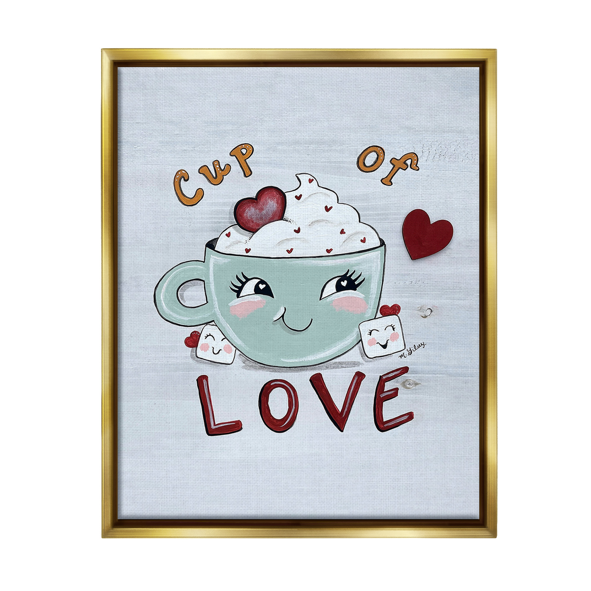 Stupell Industries Smiling Cup Of Love Food & Beverage Painting Gold Floater Framed Canvas Art Print Wall Art, 25 x 31