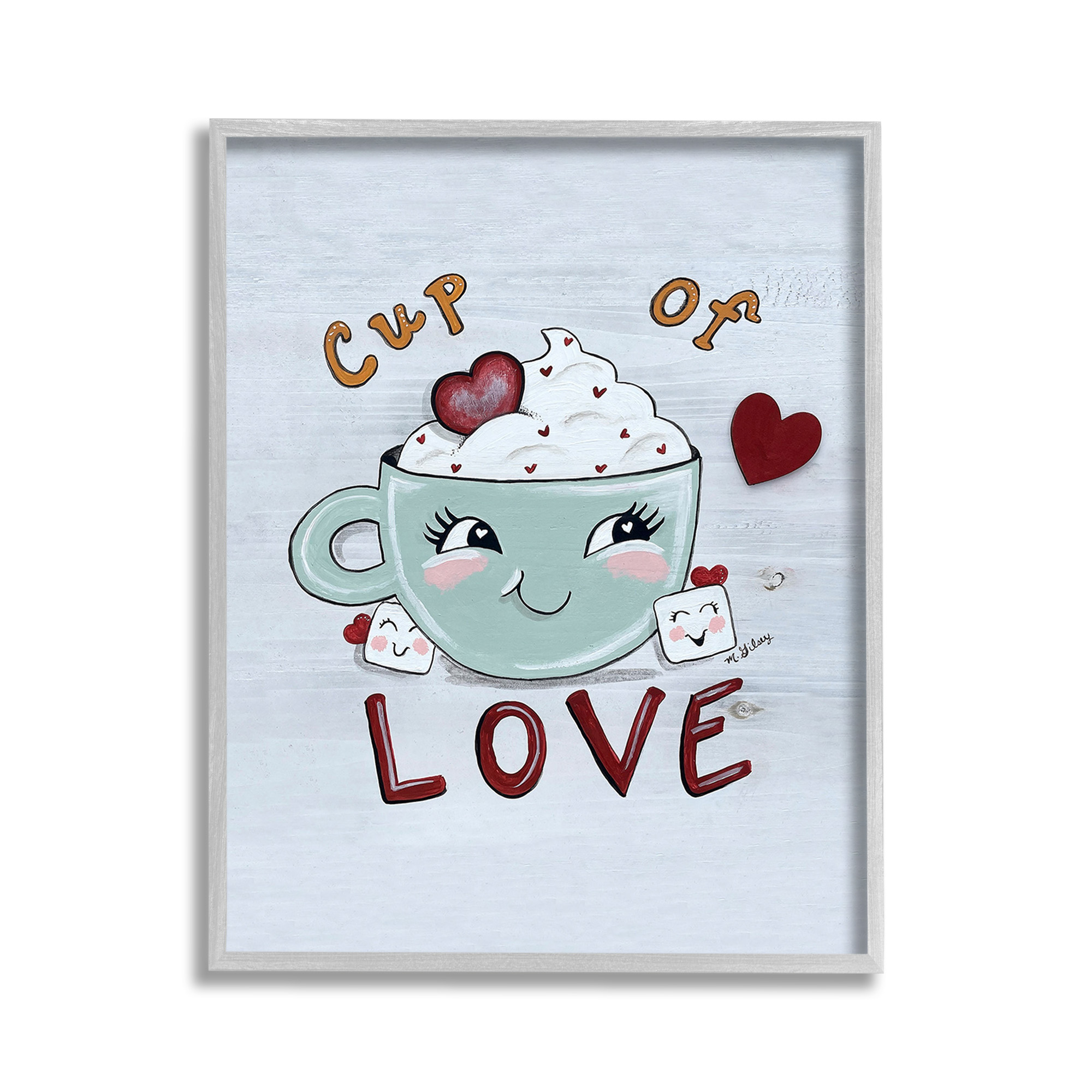 Stupell Industries Smiling Cup Of Love Food & Beverage Painting Gray Framed Art Print Wall Art, 11 x 14