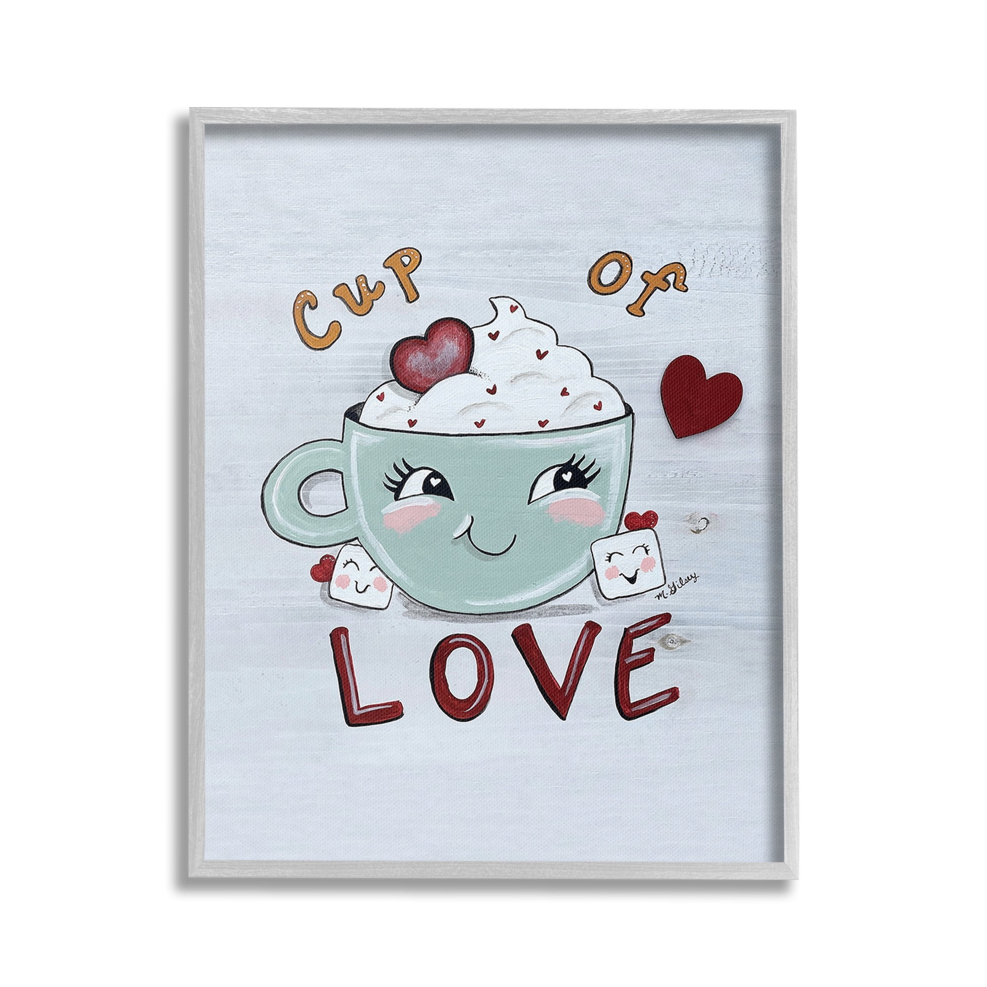 Stupell Industries Smiling Cup Of Love Food & Beverage Painting Gray Framed Art Print Wall Art, 24 x 30