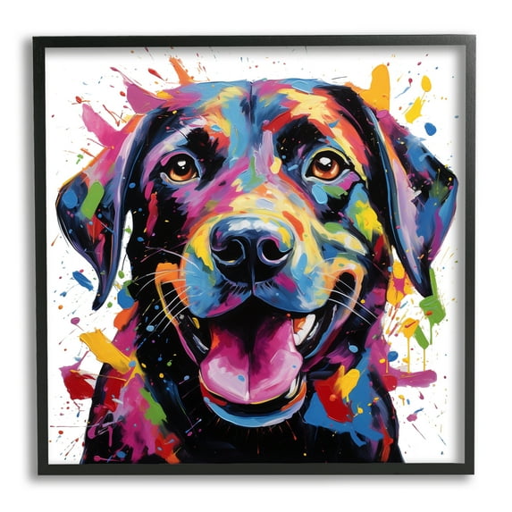 Stupell Industries Smiling Dog Modern Splatter Animals & Insects Painting Black Framed Art Print Wall Art, 17 x 17
