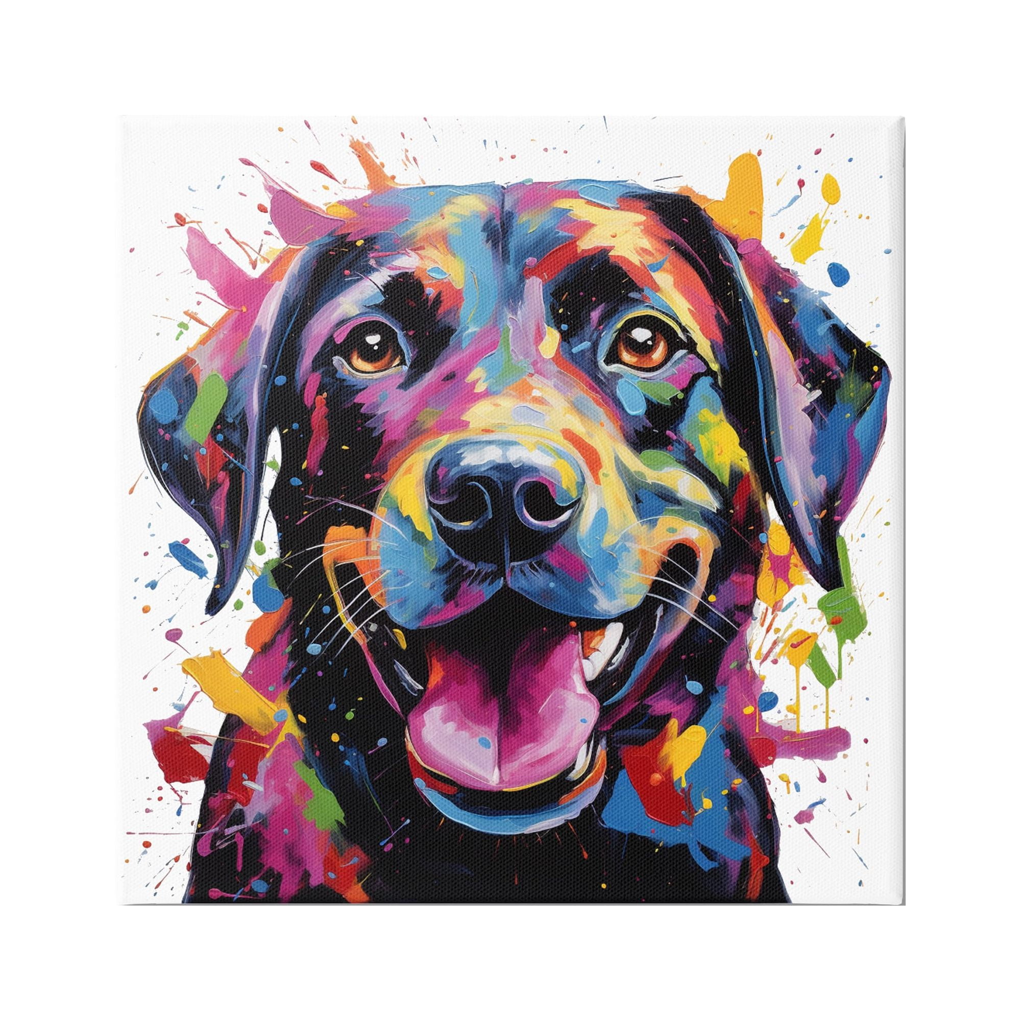 Stupell Industries Smiling Dog Modern Splatter Animals & Insects Painting Gallery Wrapped Canvas Art Print Wall Art, 17 x 17