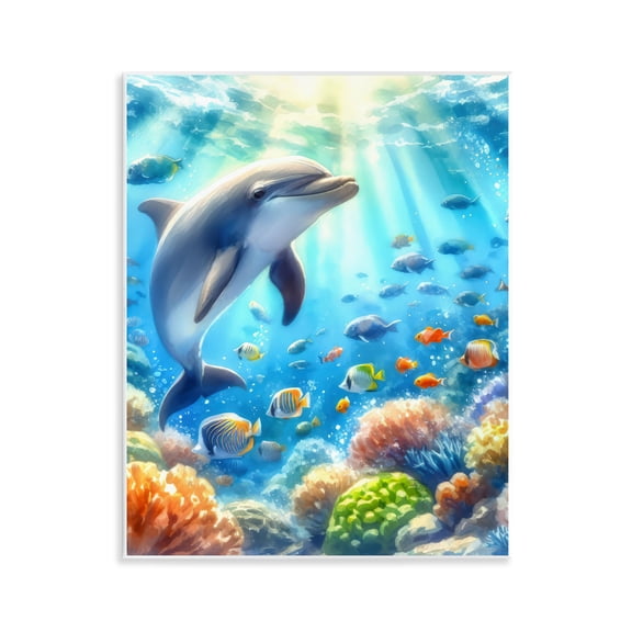 Stupell Industries Coastal Smiling Dolphin Under Sea Wall Plaque Art, 11 x 14, by LSR Design Studio