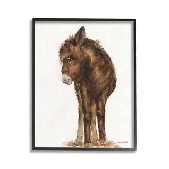 Stupell Industries Smiling Donkey Foal Animals & Insects Painting Black Framed Art Print Wall Art, 11 x 14