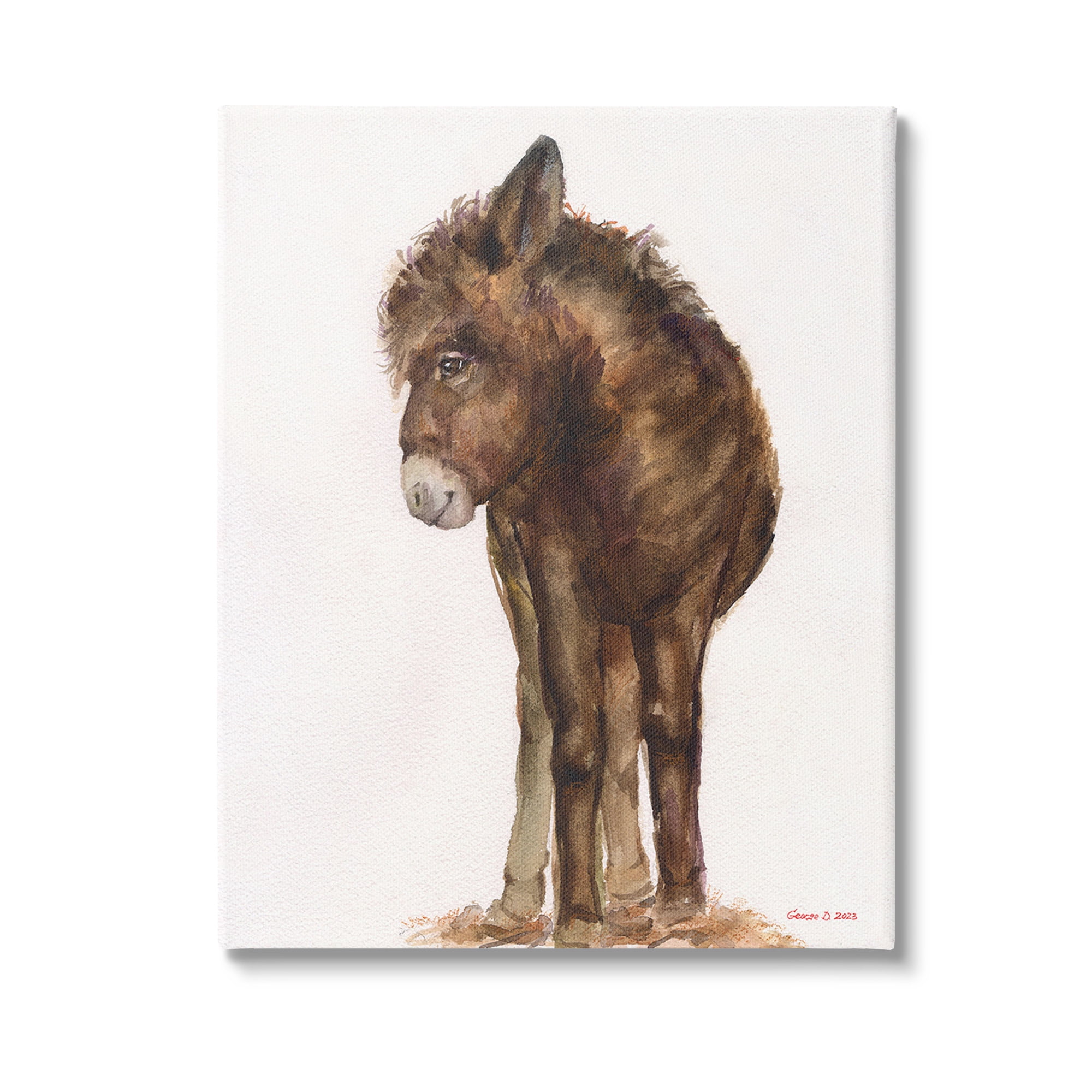 Stupell Industries Smiling Donkey Foal Animals & Insects Painting Gallery Wrapped Canvas Art Print Wall Art, 30 x 40