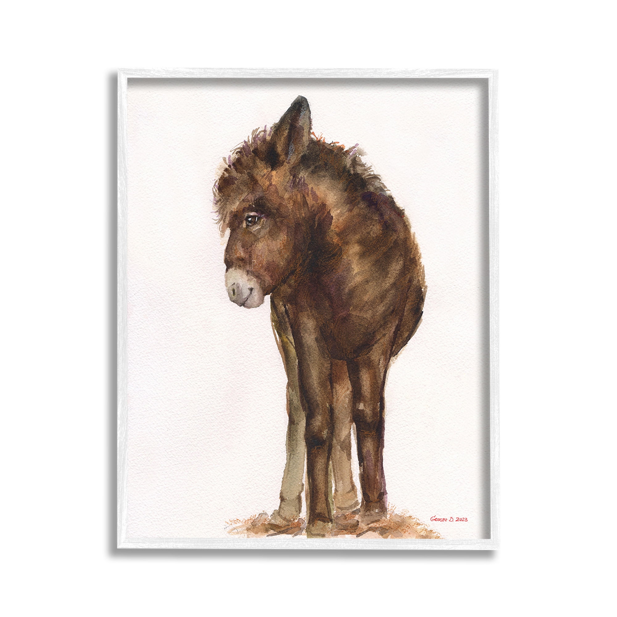 Stupell Industries Smiling Donkey Foal Animals & Insects Painting White Framed Art Print Wall Art, 11 x 14