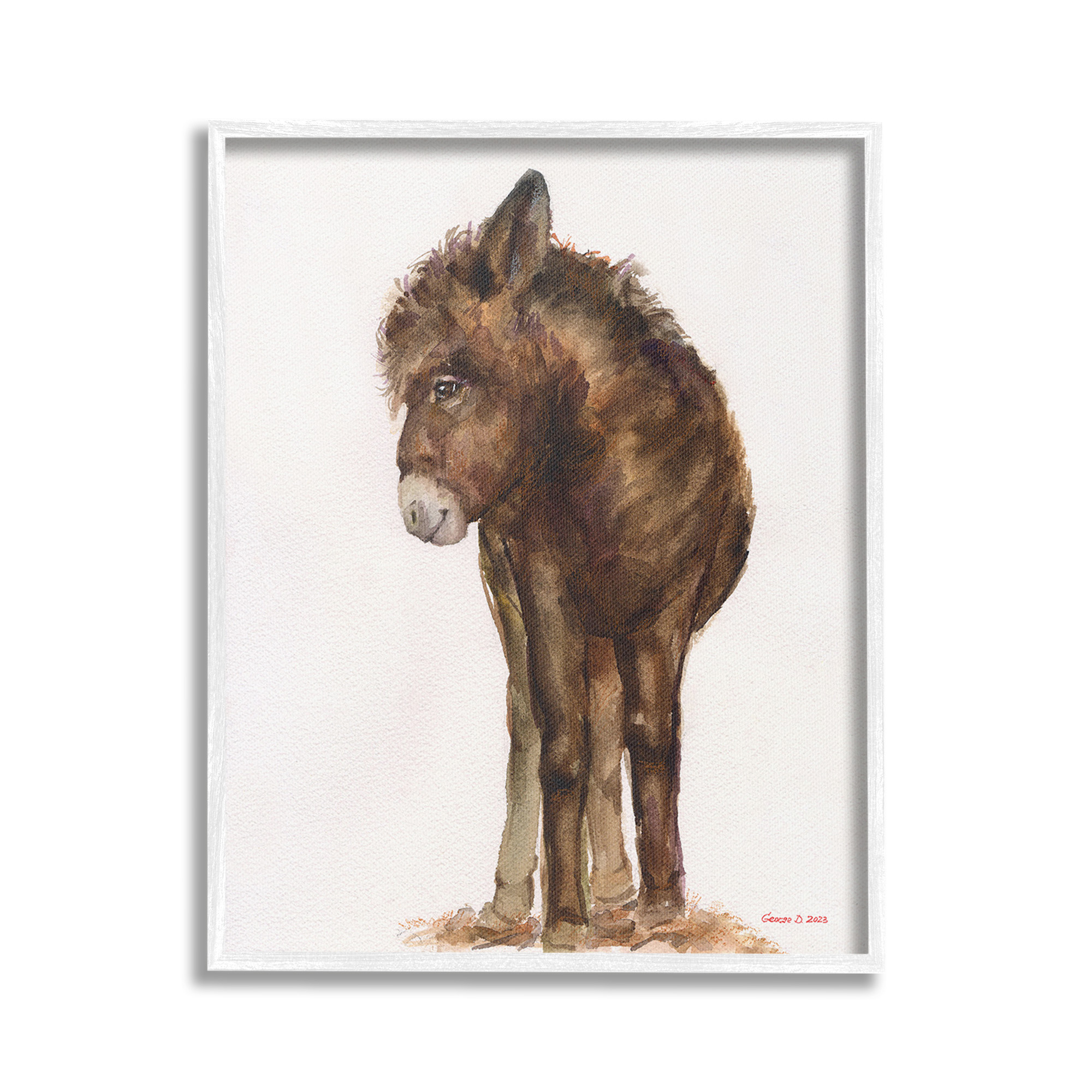 Stupell Industries Smiling Donkey Foal Animals & Insects Painting White Framed Art Print Wall Art, 16 x 20