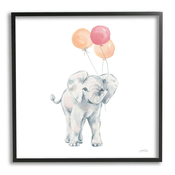 Stupell Industries Smiling Elephant Orange Balloons Graphic Art Black Framed Art Print Wall Art, Design by Katina Pete